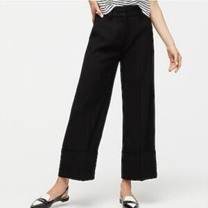 J.Crew 365 Wide-Leg High Rise Cropped Cuffed Crepe Trouser Pant In Black Size 6
